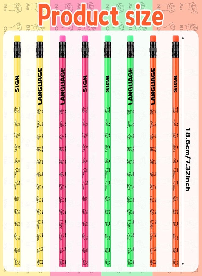 Affrolling 144 Pcs Sign Language Pencils Sign Language Gifts Colorful Wooden Pencil with Eraser Incentive Pencil for Learning Sign Language, 4 Colors - Image 2